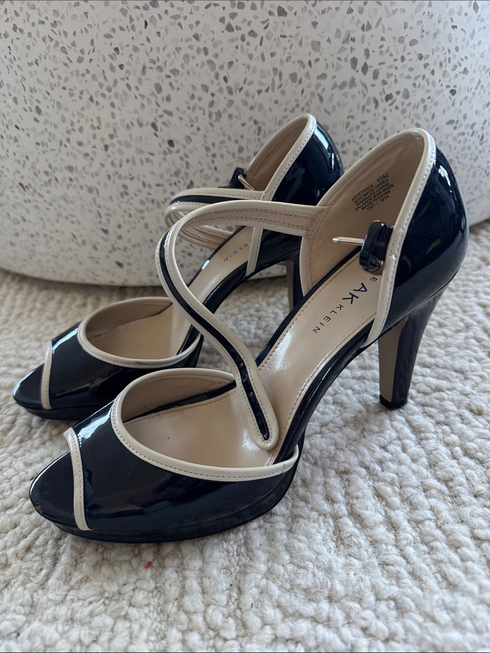 Navy & Cream patent leather Peep-Toe Heels